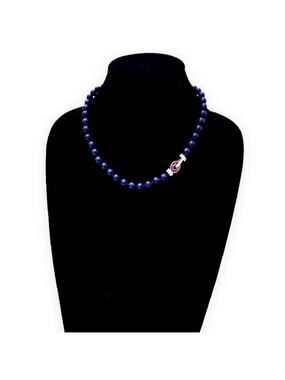 ARTISAN  LUXURY | Lapis Lazuli Beaded Necklace w Silver & Pink Crystal Closure